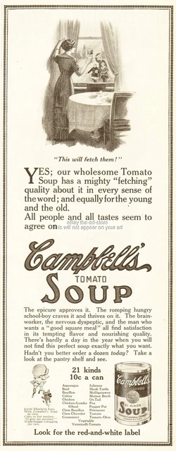 1912 Campbell's Tomato Soup This will Fetch Them Camden NJ Kitchen Decor Ad