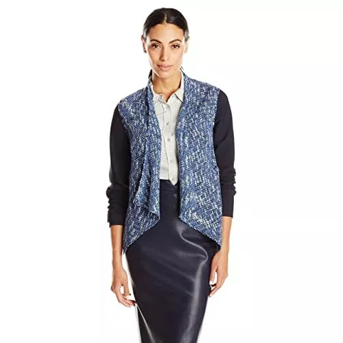 Elie Tahari Claire Mixed Media Tweed Open Front Jacket Small $398 2