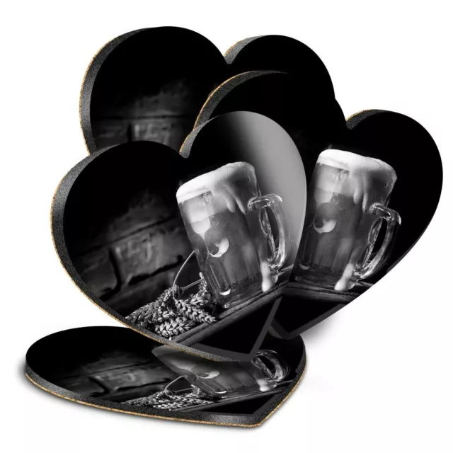 4x Herz MDF Untersetzer - BW - Bier Pint Brauerei Pub Getränk #43880