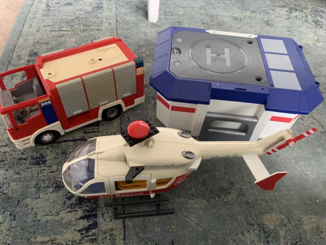 VINTAGE PLAYMOBIL RESCUE Set Helicopter Fire Engine And Police