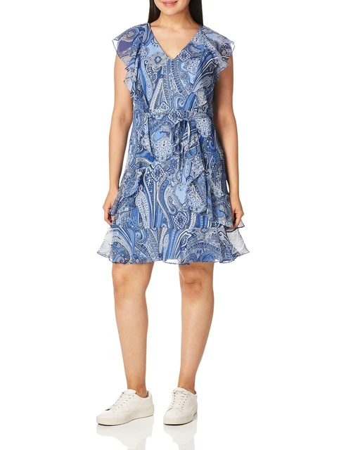 Tommy Hilfiger Women's Humming Garden Dress, Bay Blue Multi, 10