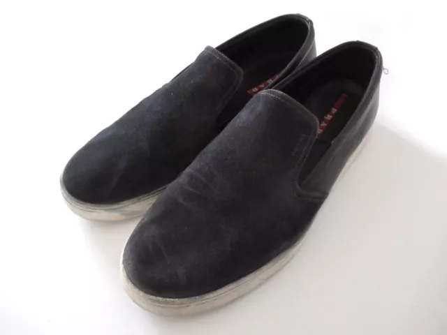 PRADA MEN'S SUEDE Leather Slip-On Sneakers Shoes Navy Blue Black Size ...