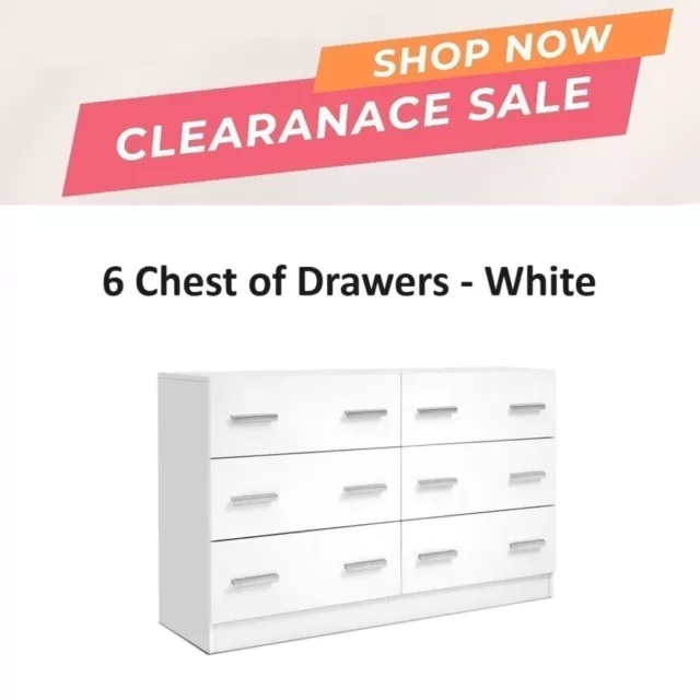 6 Chest Drawers Wardrobe Lowboy Dresser Organiser Storage Cabinet Bedroom WHITE