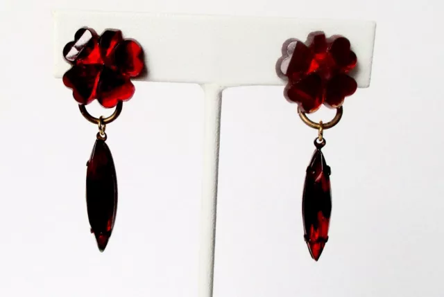 Pair of Vintage Red Vauxhall Glass Earrings from the 1930's/Boho/Shabby Chic