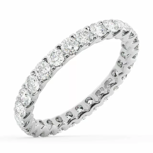 3.00 MM Claw Set Round Diamonds Full Eternity Wedding Ring in 18K White Gold