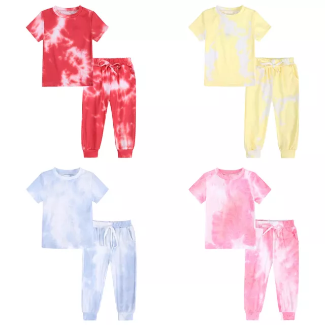 Top casual tintura estiva in cotone tintura per bambine + set pantaloni tuta sportiva