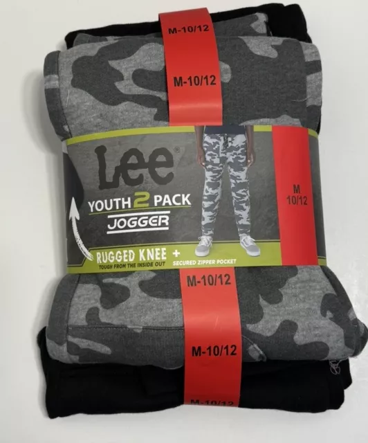 NWT Lee Youth 2-pack sweatpants Fleece Lined Jogger Reinforced Knee Size M 10-12