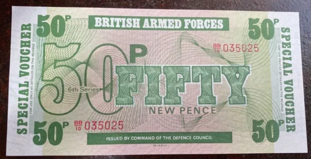 British Armed Forces Special Voucher: 50 New Pence 6th Sreies UNC PERFECT CON!