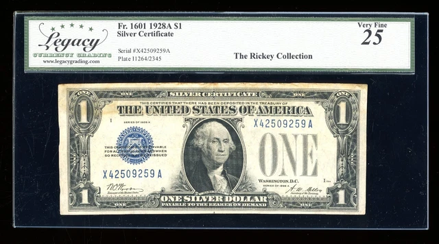 DBR 1928-A $1 Silver Funnyback Fr. 1601 XA Block Legacy 25 Serial X42509259A