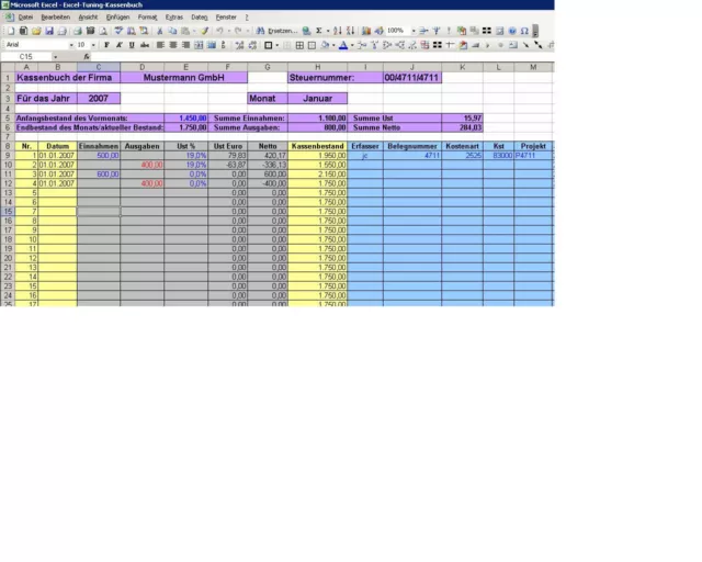 Kassenbuch und Kassenabrechnung - MS Excel mit Rechnung