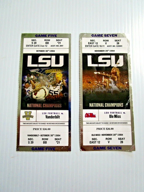 Lot of (2) Two 2004 10/30 & 11/20 LSU Full Football Tickets v Vandy & Ole Miss