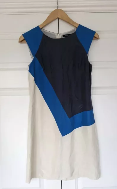 French Connection 100% Silk Colour Block Shift Dress Size 6 Excellent Condition