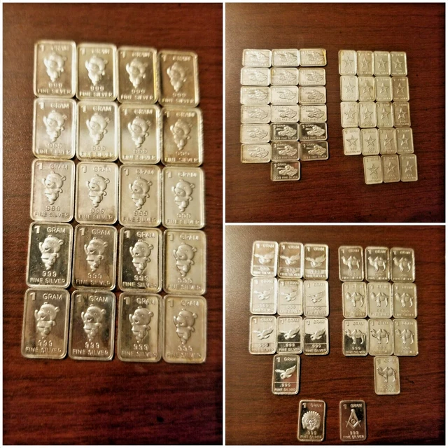 Lot of 80 – 1 gram .999 Fine Silver Bars