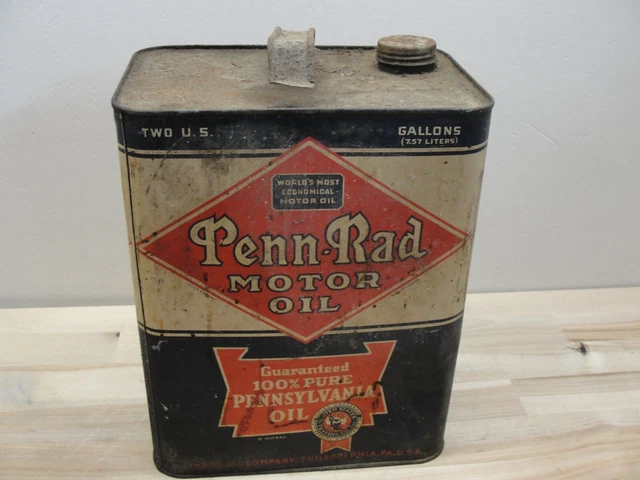Vintage Barn Find Penn-Rad Motor Oil 2 Gallon Can Pennsylvania