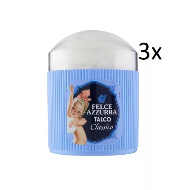 3x Paglieri Felce Azzurra Talco Classico con Piumino Körperpuder Talkum 250g