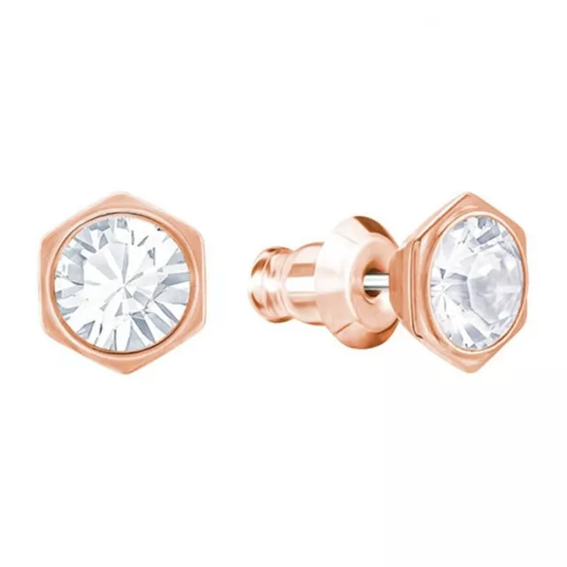 Swarovski Pierced Hexagonal Stud Earrings Rose Gold 3/16" #5371199 Authentic NIB