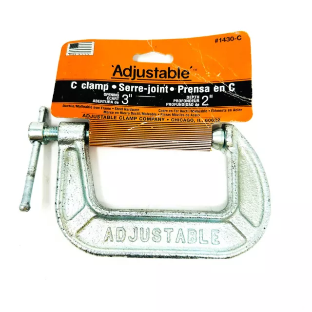 Adjustable 1430-C C-Clamp, 3 in Jaw Size, 2 in Depth, Made in USA