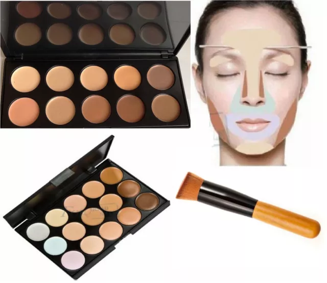 New 10 &15 Colors Contour Face Cream Makeup Concealer Palette + Foundation Brush