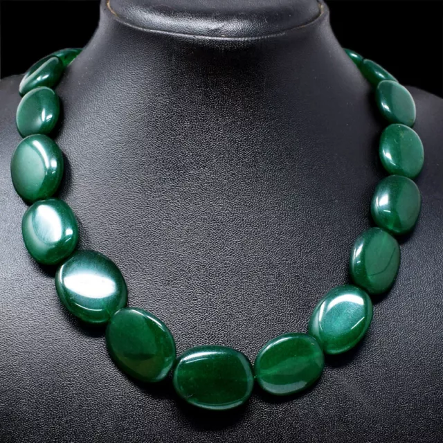 Exclusive 495.00 Cts Earth Mined Green Emerald Oval Beads Necklace NK 45E69