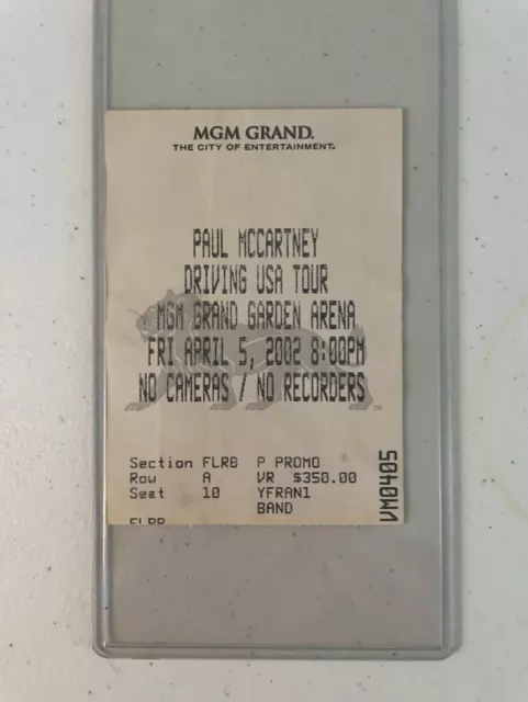 PAUL MCCARTNEY CONCERT TICKET STUB 2002 MGM Grand Front Row Center