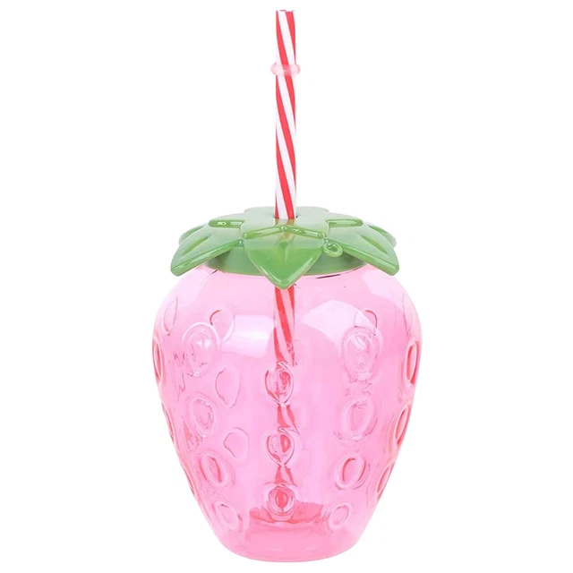 Strawberry Straw Cup - Leakproof Plastic Drinking Water Bottle Clear (1) FS2#