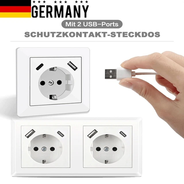 3-in-1 Ladesteckdose USB Steckdose Unterputz – Schuko Mit USB-C & USB-A, 3,1A, Weiß, Einfache Montage In Standard-Dose Steckdose Aufputz - Foto 5