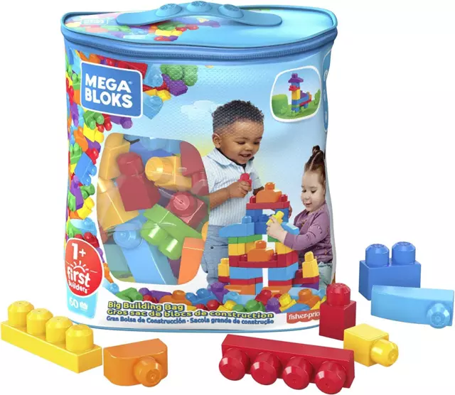 Mega Bloks Sac Bleu, Jeu De Blocs De Construction, 60 Pièces, Jouet Pour Bébé Et