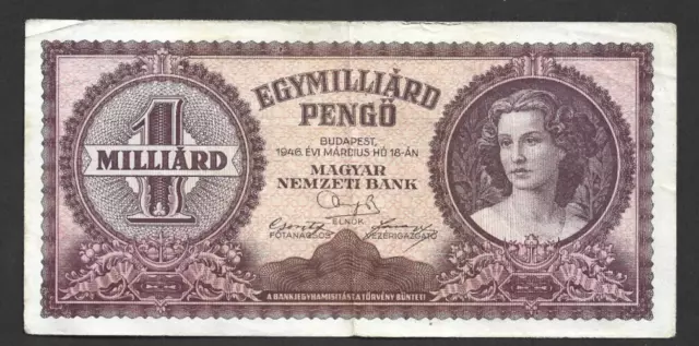 1 000 000 000 Pengo Very Fine Banknote From  Hungary  1946  Pick-125