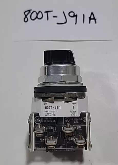 Allen-Bradley 800T-J91A, 3 Position Selector Switch Spring Return Center 1NO 1NC