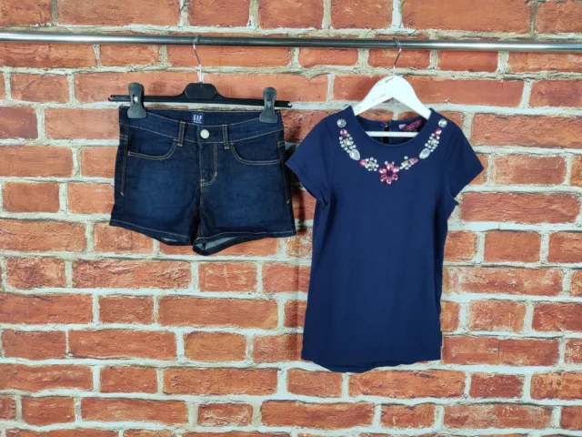 Girls Bundle Age 7-8 Years Ted Baker Gap Denim Shorts Embellished T-Shirt 128Cm