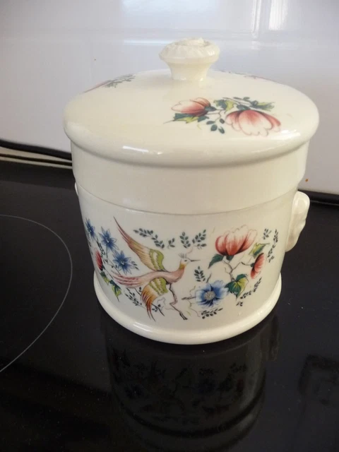 Ancien Pot Faïence Sarreguemines Décor d'oiseaux et de fleurs ( ref 24 )