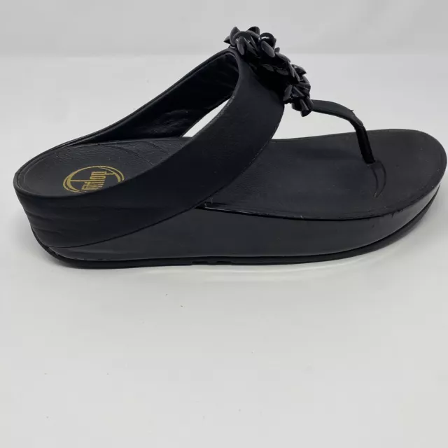 Fitflop Thong Sandal Black Patent Wedge Heel- Women's Us 8
