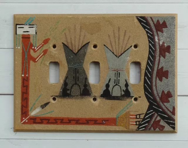 Vintage Navajo Sand Painting Triple Light Switch Cover Plate Yei Deity 7.5x5.5