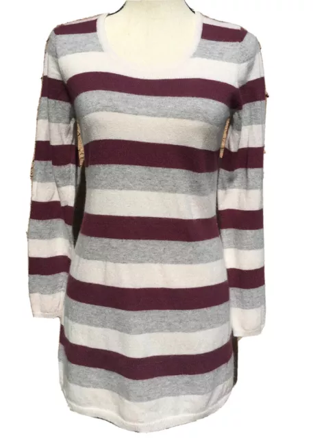 Valerie Bertinelli Striped Angora Rabbit Hair Wool Long Sweater Tunic L Fits S