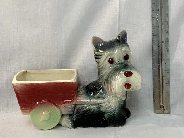 Royal Copley Planter -Scottish Terrier Pulling Cart Vintage-Collectible