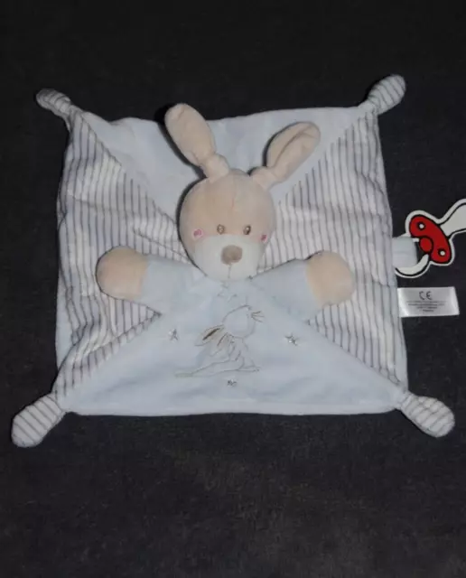 Doudou Plat Lapin Bleu NICOTOY SIMBA KIABI Etoiles Argent Attache Tétine TTBE