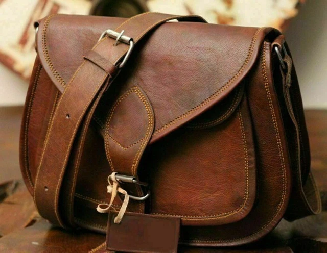 Grand Femmes 15 " Sac Bandoulière Véritable Cuir Vintage Messager Cartable