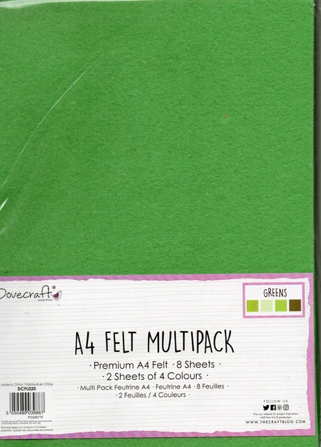 Dovecraft: Premium A4 Felt Multipack: 8 Hojas: Verdes