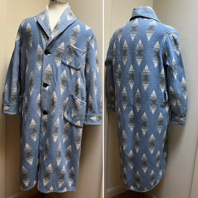 Vtg Beacon Robe 1930s Allied Products Antique Blue Grey Buttons Men Cotton Large