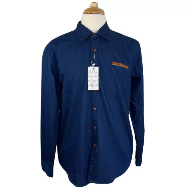 Coofandy Mens Casual Dress Shirt Button DownLong Sleeve Denim Shirt Sz L