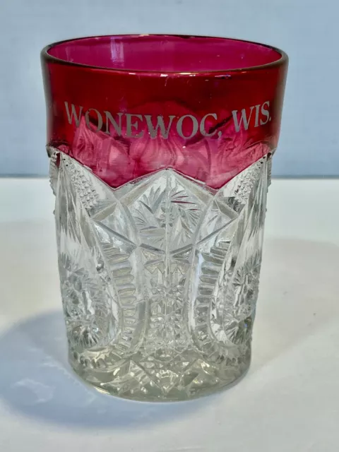 Ruby Flash Souveinr Tumbler EAPG Pattern Glass Arch & Teardrop WONEWOC WIS 1910