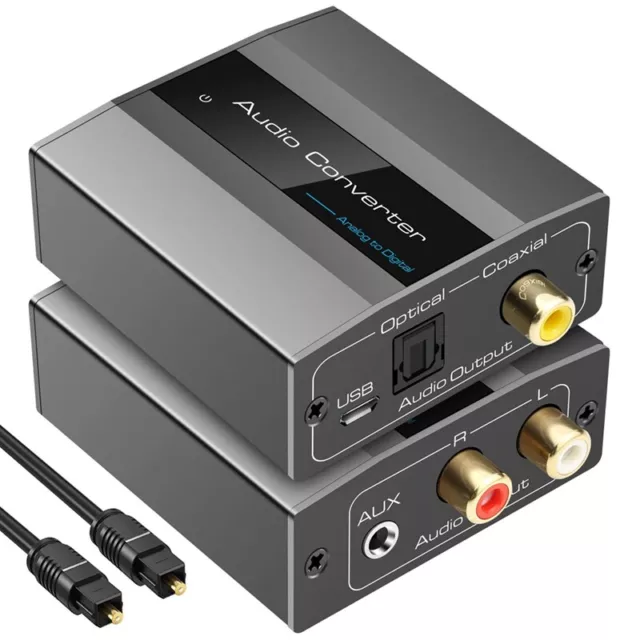 2X(Analog to Digital Audio Converter RCA to Optical with Optical Cable Audio Dig