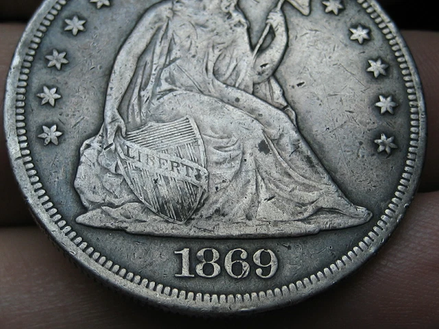 1869 Seated Liberty Silver Dollar- VF/XF Details