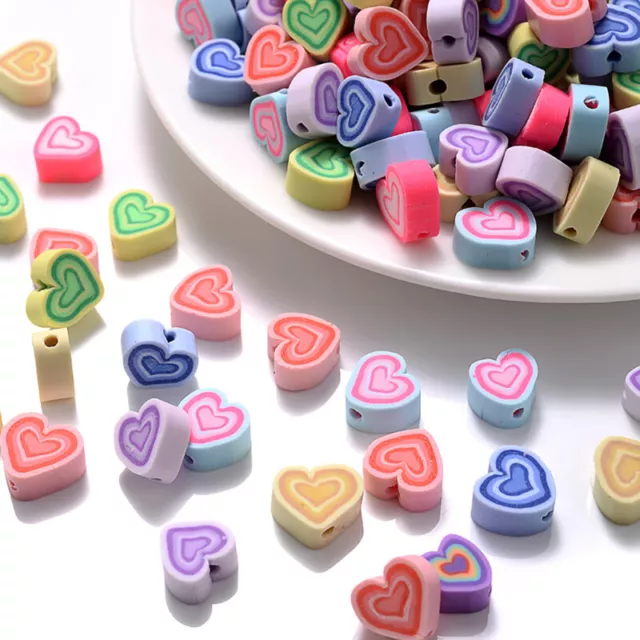 30/50pcs Colorful Melaleuca Heart Shape Clay Beads Polymer Spacer Beads Jewe~m'