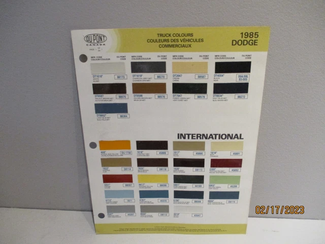 PAINT COLOR REFERENCE Sample Paint Chips Dupont 1985 Dodge ...
