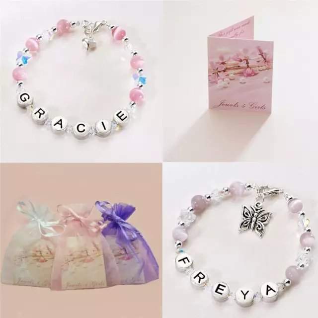 Personalised Jewellery for Girls, Bracelets with Names, Colour & Charm Choices