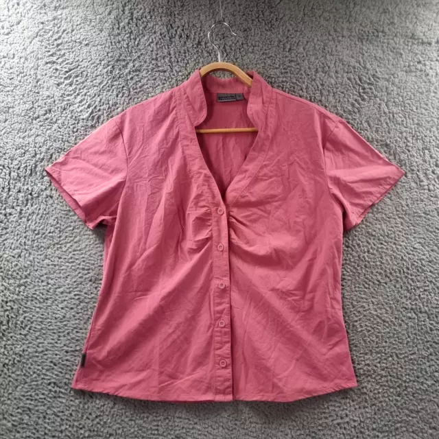 Kathmandu Wlomens Blouse Top Size 14 Pink Short Sleeve V-Neck Button-Up