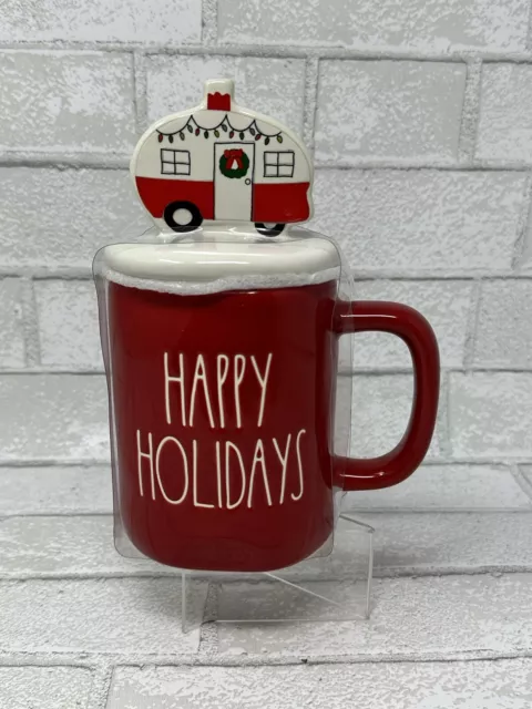 Rae Dunn "HAPPY HOLIDAYS” Christmas Mug Travel Trailer Topper Sealed New