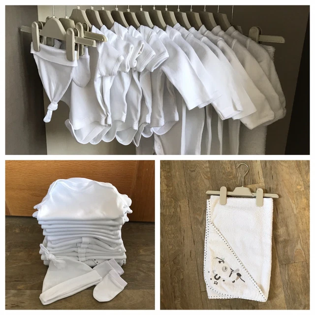 Newborn/ 0-1 Month Gender Neutral / Unisex / Boy/Girl White Baby Clothes Bundle