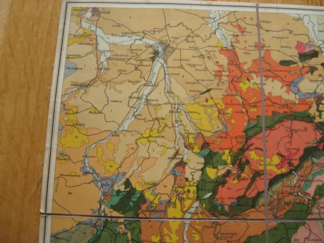 alte Landkarte Geologische Übersichtskarte Königreich Sachsen auf Leinen v.1910 3